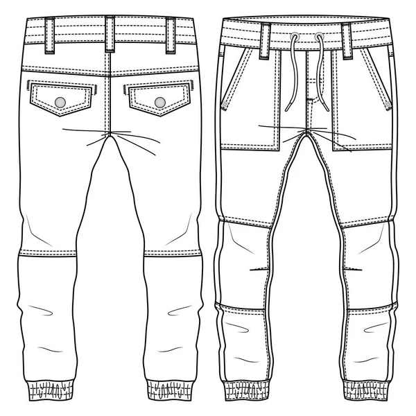 Men Boys Pant Fashion Flat Sketch Template Technical Fashion Illustration — Stock Vector