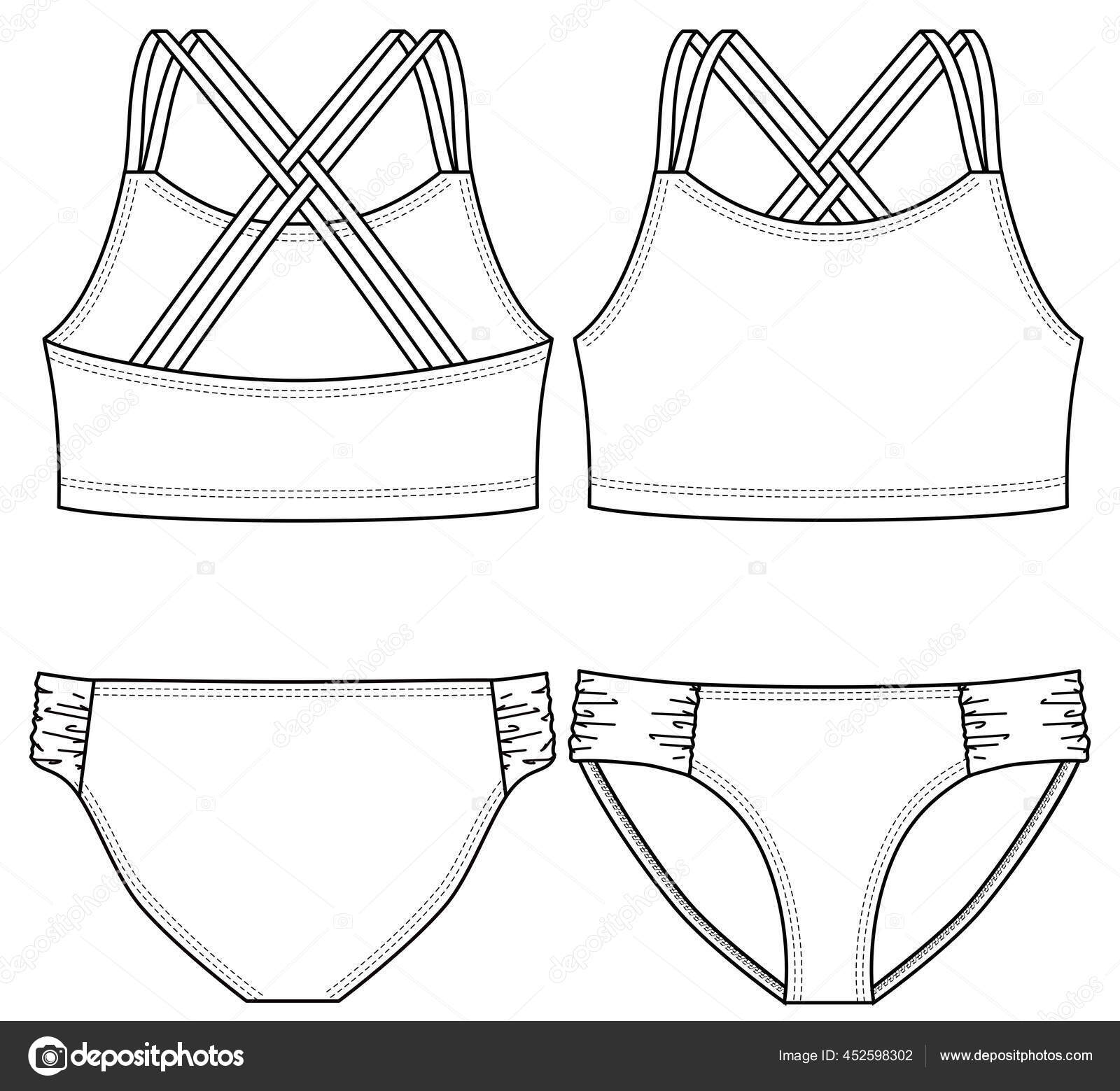 Girls Swimwear Bikini Fashion Flat Sketch Template Technical