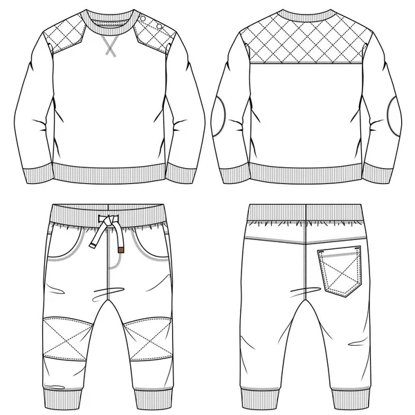 Infant Boys Fleece Set Fashion Flat Sketch Template Technical Fashion — Stock Vector