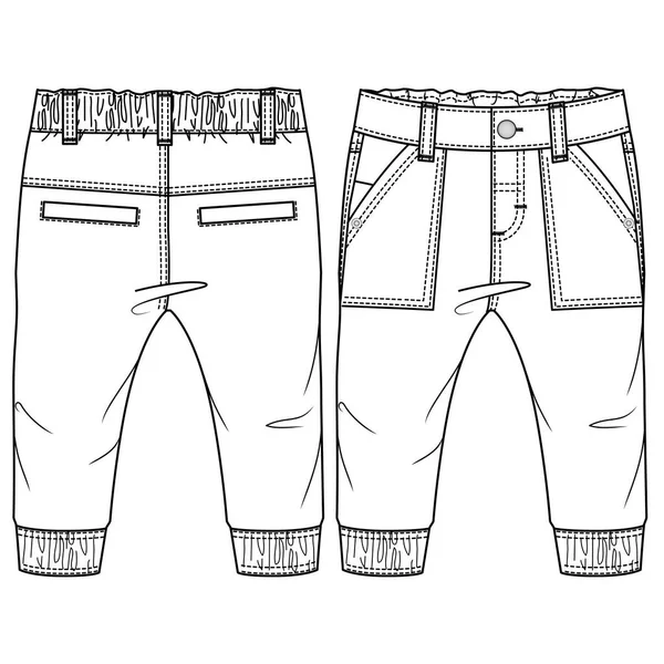 Modèle Croquis Plat Mode Pantalon Bébé Garçon Illustration Technique Mode — Image vectorielle