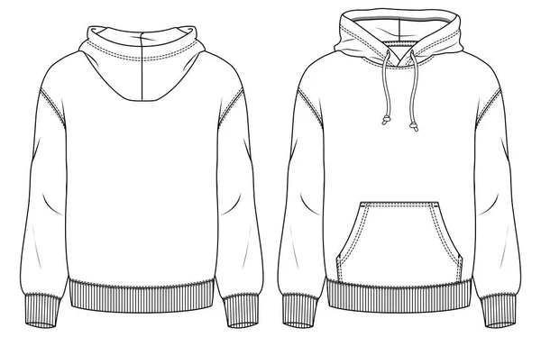 Heren Fleece Top Mode Platte Schets Sjabloon Technische Modeillustratie Jongens — Stockvector