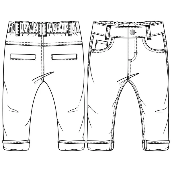 Modèle Croquis Plat Pantalon Tissé Pour Bébé Garçon Illustration Technique — Image vectorielle