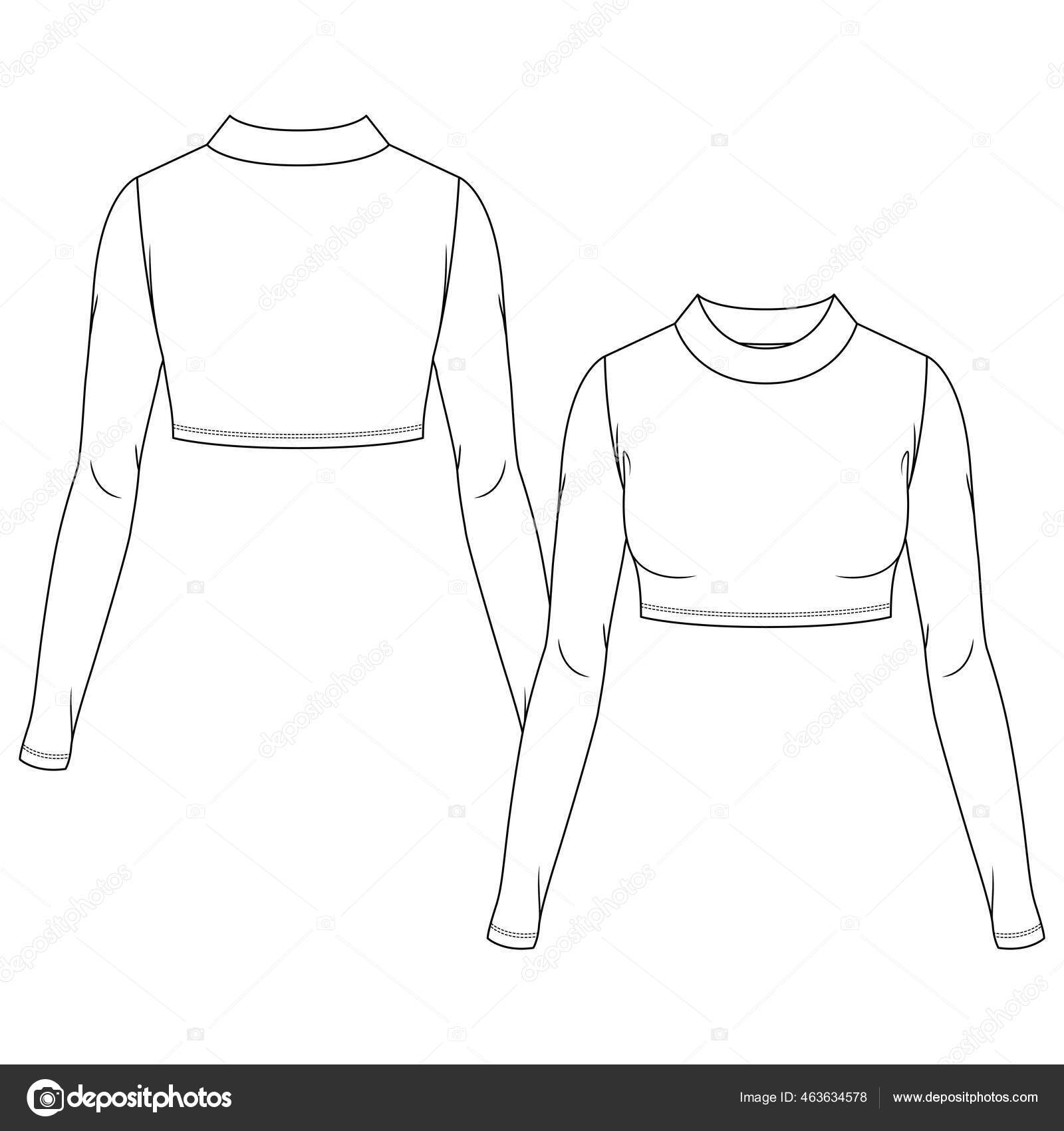 Women Mock Neck Crop Top fashion flat sketch template. Girls Technical  Fashion Illustration. Long Sleeves. stretch knit Stock Vector Image & Art -  Alamy