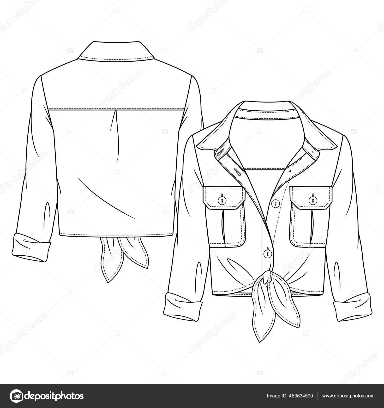 Shirt Dress For Women/ Illustrator Flat Sketch Template/ Front And Bac