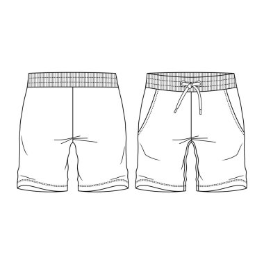 Erkekler Terli Şort Bermuda moda taslak şablonu. Genç Erkekler Teknik Moda Çizimi.