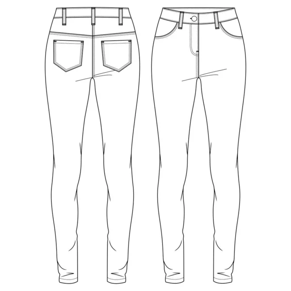 Mujer Slim Fit Jegging Pant Vector Moda Bocetos Planos Plantilla — Vector de stock