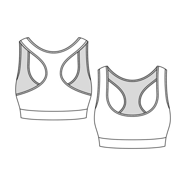 Women Sports Bra fashion flat sketch template. Girls Active wear Technical Fashion Illustration