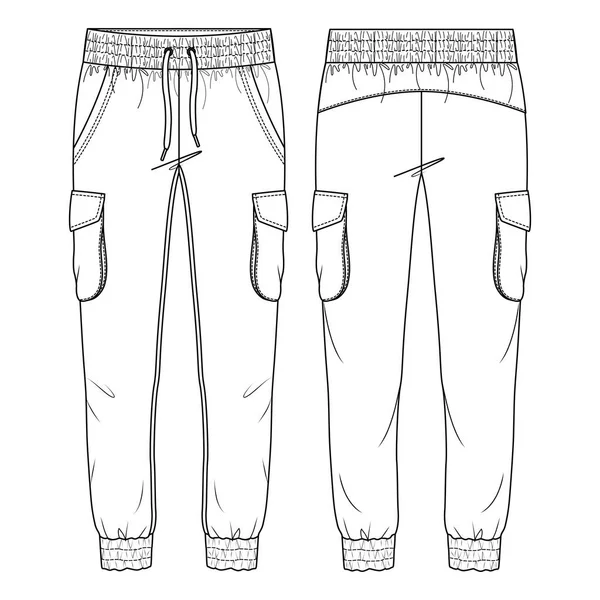 Women Cargo Pockets Jogger Pant Vector Fashion Flat Sketches Šablona — Stockový vektor