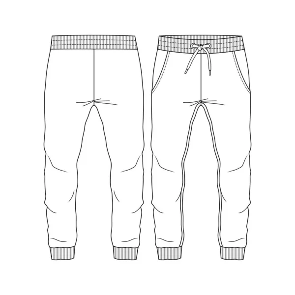 Kids Boys Sweat Pant Jogger Style Fashion Flat Sketch Template — Stock Vector