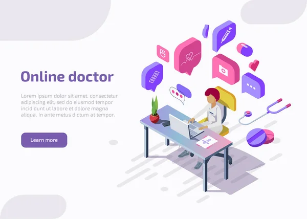 Médecin en ligne isométrique fournissant à distance une consultation — Image vectorielle