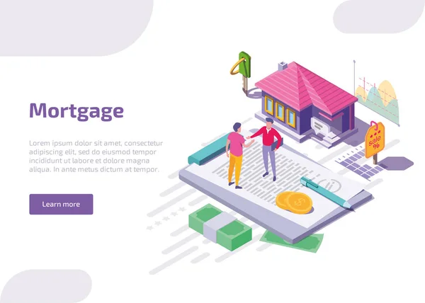 Isometric homme acheter une maison avec une hypothèque — Image vectorielle