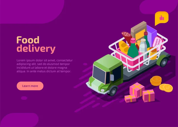 Service de livraison de nourriture page de destination isométrique — Image vectorielle