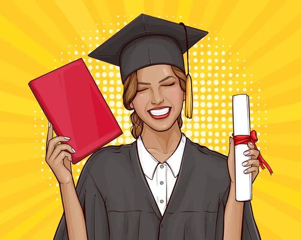 Pop chica de arte estudiante de posgrado con diploma universitario — Archivo Imágenes Vectoriales