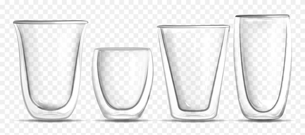 Different shapes empty glass cups for hot drinks — Stock Vector