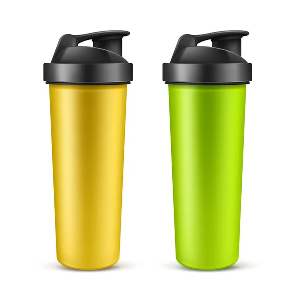 Realistic empty plastic protein shaker, mixer or drink bottle — Stockvektor