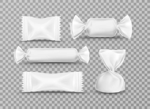 Realistic white polyethylene package for candy, chocolate — Stockvektor