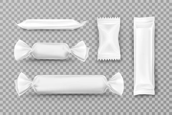 Білий поліетиленовий пакет для цукерок, шоколадні батончики — стоковий вектор