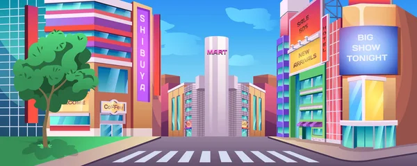 Kavşağı, kaldırımı, dükkanları, kafeleri olan boş bir sokak manzarası.