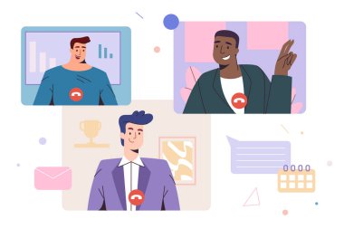 Düz adam çalışanlarının sanal görüntülü konferans çağrısı var.