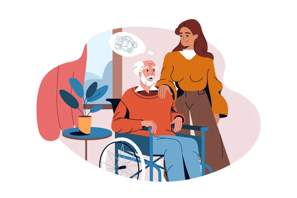 Tekerlekli sandalyedeki yaşlı adam bunama ya da Alzheimer hastası.