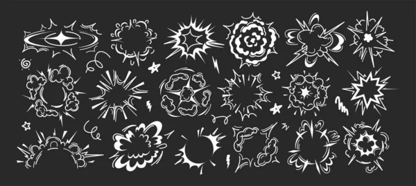 Havai fişekler, radyoaktif bomba patlaması, patlama bulutları, çerçeveler veya baloncuklar. Patlama etkisi dinamitten geliyor. Atomik duman elementleri yanıp sönüyor. Puff hareketi beyaz simge vektörü ayarlandı