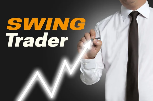 Swing trader draws market price on touchscreen — Stock Photo, Image