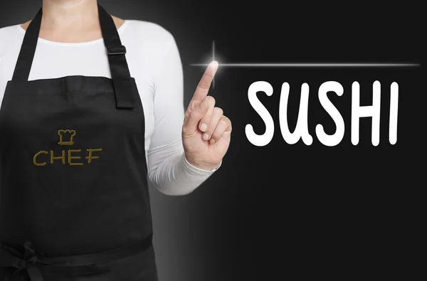 寿司的触摸屏是由厨师操作 — 图库照片