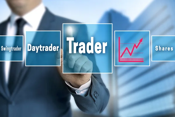 Trader touchscreen is operated by businessman — Stock Photo, Image