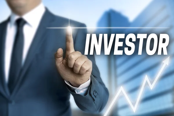 Investor touchscreen is operated by businessman — Stock Photo, Image