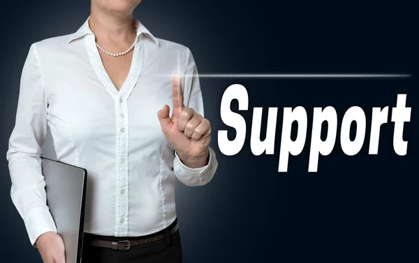 Support touchscreen is operated by businesswoman — Stock Photo, Image