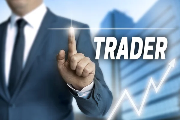 Trader touchscreen is operated by businessman — Stock Photo, Image