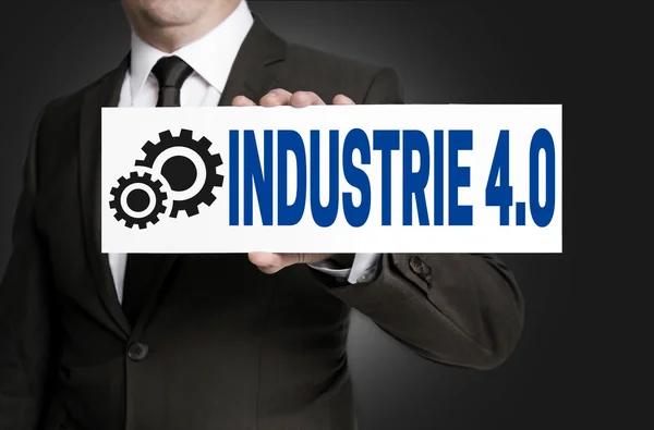 Industrie 4.0 en signo de la industria alemana está en manos de hombre de negocios — Foto de Stock