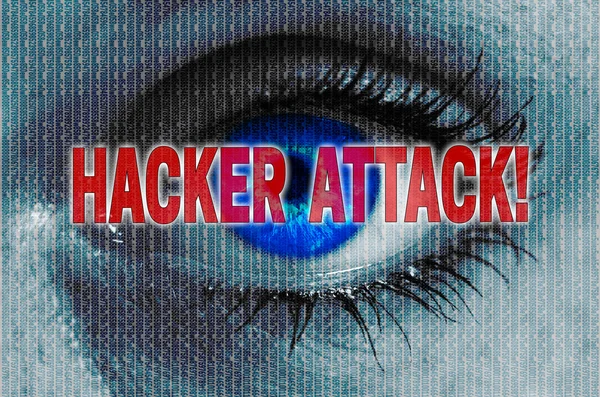 Hacker aanval oog kijkt naar de kijker concept achtergrond — Stockfoto