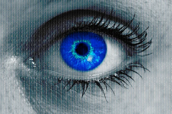 Futuristic eye with matrix texture looking at viewer — Stock Photo, Image