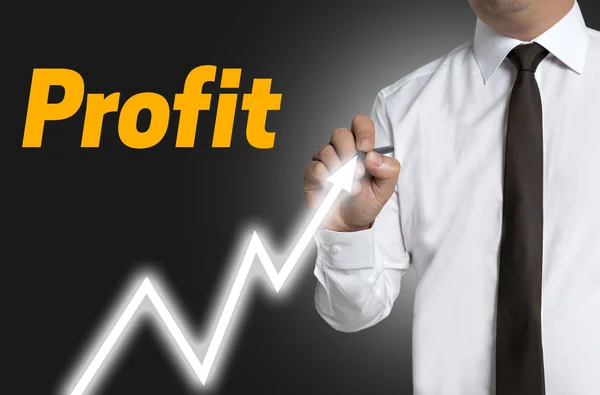 Profit man draws market price on touchscreen background — Stock Photo, Image