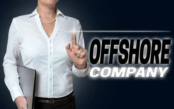 Offshore company touchscreen is operated by businesswoman backgr — Stock Photo, Image