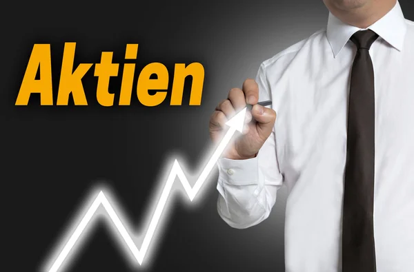 Aktien (a német részvények) kereskedő felhívja a piaci ár touchscre — Stock Fotó