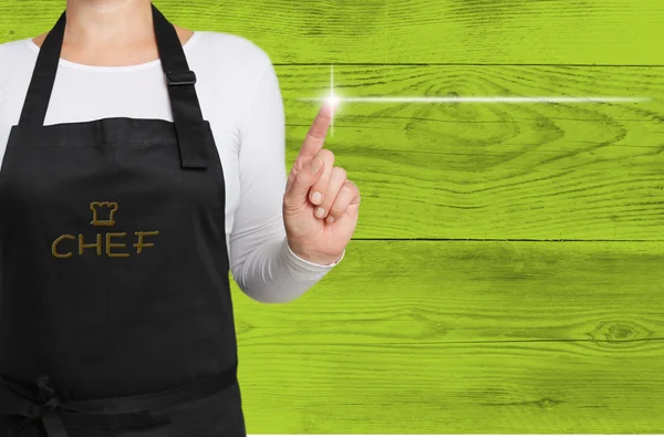Concept touchscreen is operated by chef background — Stock Photo, Image