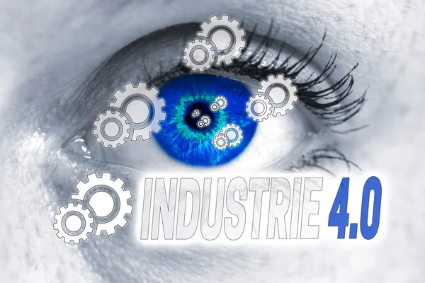 Indsutrie 4.0 (in german industry) eye looks at viewer concept — Stock Photo, Image