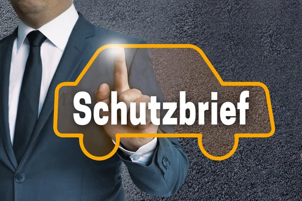 Schutzbrief (en el seguro alemán) pantalla táctil del coche es operado por —  Fotos de Stock