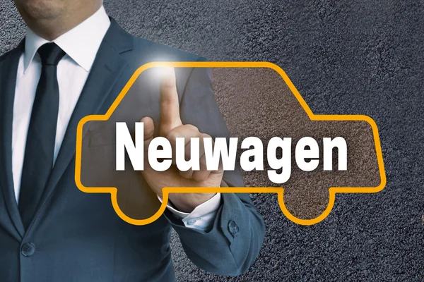 Neuwagen (in Duitse nieuwe auto) auto touchscreen wordt geëxploiteerd door bus — Stockfoto