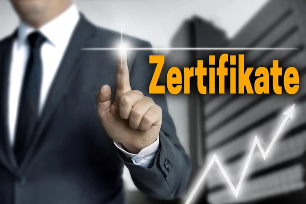 Zertifikate (a német származékok) touchscreen b működteti — Stock Fotó