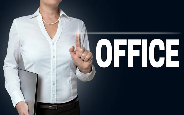 Office touchscreen is operated by businesswoman — Stock Photo, Image