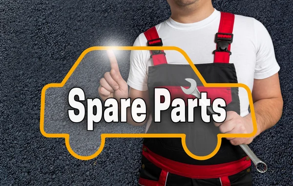 Spare parts touchscreen is operated by car mechanics — Stock Photo, Image