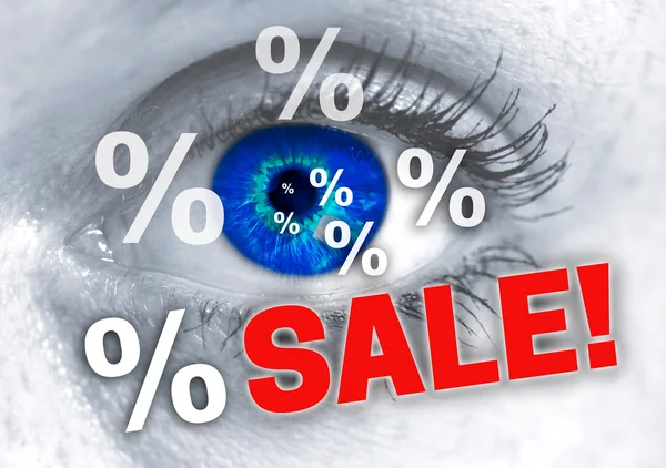 Sale eye looks at viewer concept — Stock Photo, Image