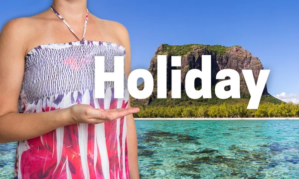 Holiday concept is presented by female at seaside — Stock Photo, Image