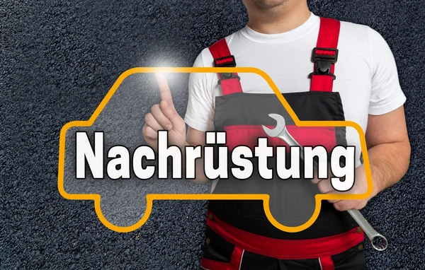 Nachruestung (in german retrofit) touchscreen is operated by car — Stock Photo, Image