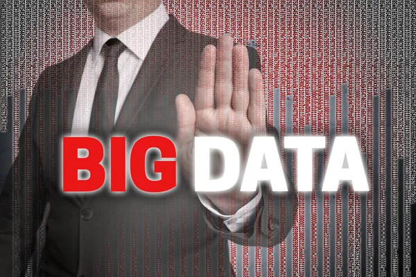 Big data con matriz es mostrado por hombre de negocios — Foto de Stock