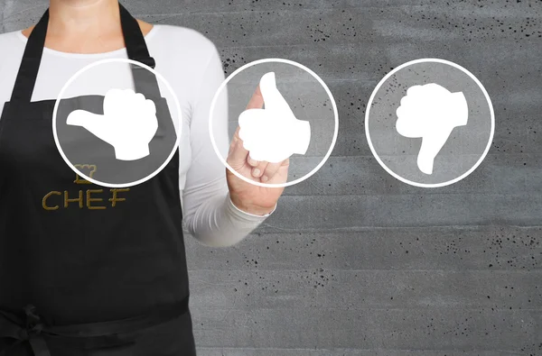 Valuation thumbs touchscreen is operated by chef — Stock Photo, Image