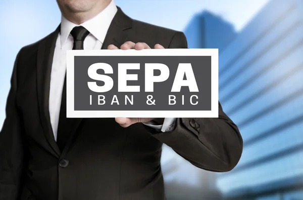Sepa sign is held by businessman — Stock Photo, Image